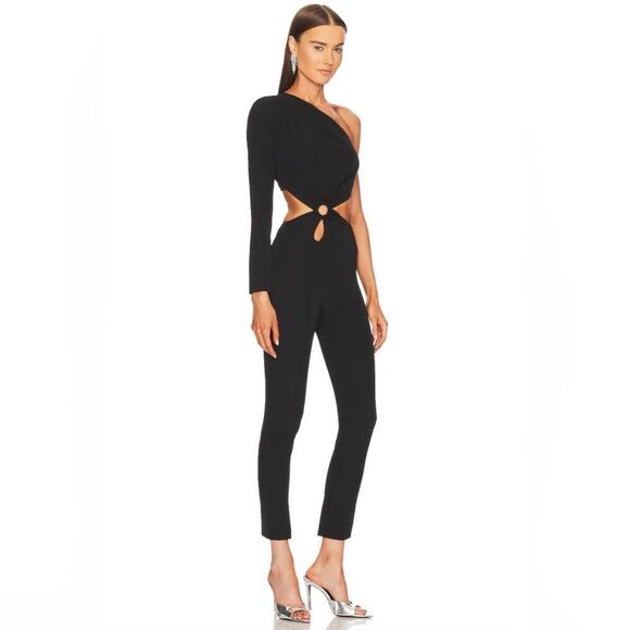 Michael Costello x REVOLVE Idris Jumpsuit Black One Shoulder Cut Out Skinny XS - Picture 2 of 6